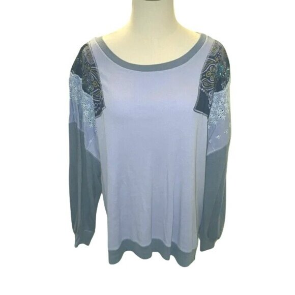 Free People Feelin' It Purple Patchwork Balloon Sleeves Oversized Top - Picture 4 of 8